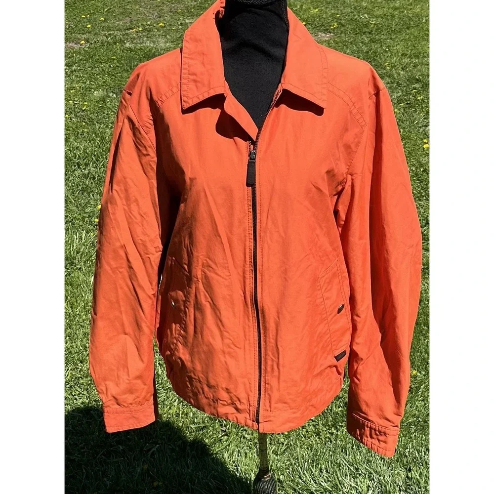 Coach Jacket Womens Small Orange Cotton Blend Full Zip Lined Lightweight Pockets